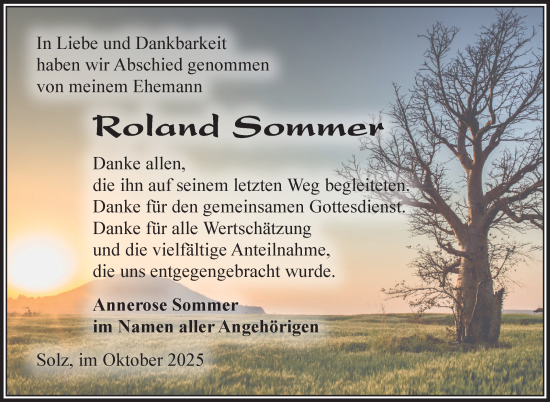 Traueranzeige von Roland Sommer von Südthüringer Presse