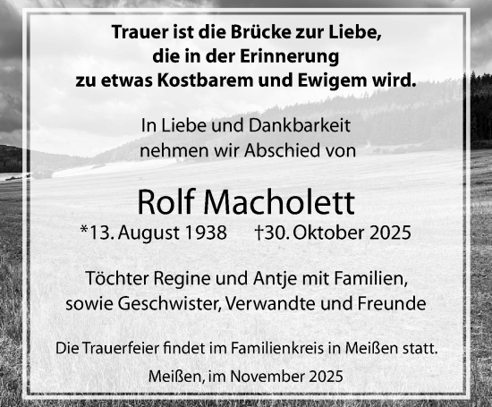 Traueranzeige von Rolf Macholett von Südthüringer Presse