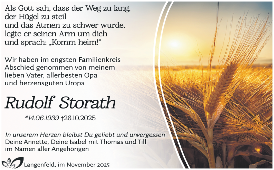 Traueranzeige von Rudolf Storath von Südthüringer Presse