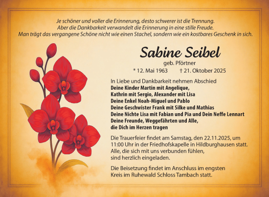 Traueranzeige von Sabine Seibel von Südthüringer Presse