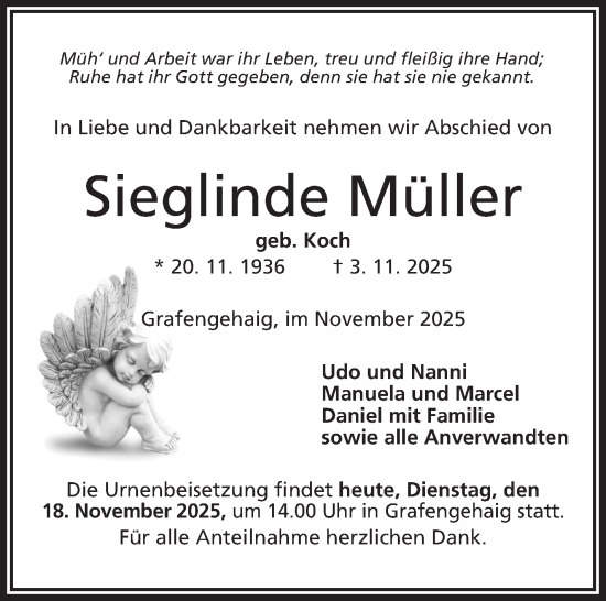 Traueranzeige von Sieglinde Müller von Frankenpost