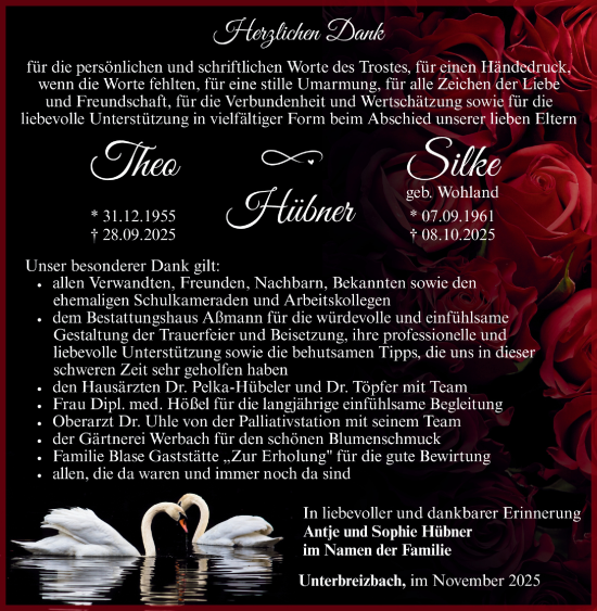 Traueranzeige von Silke Hübner von Südthüringer Presse
