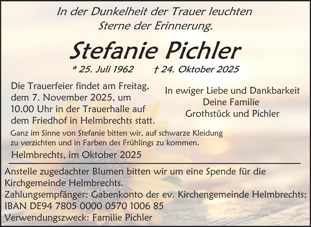  Traueranzeige für Stefanie Pichler vom 05.11.2025 aus Frankenpost
