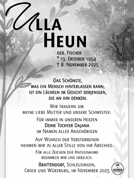 Traueranzeige von Ulla Heun von Südthüringer Presse