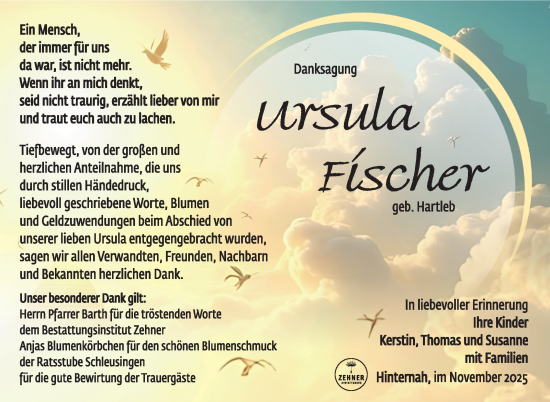 Traueranzeige von Ursula Fischer von Südthüringer Presse