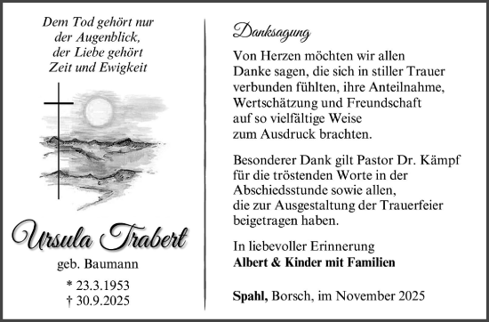 Traueranzeige von Ursula Trabert von Südthüringer Presse