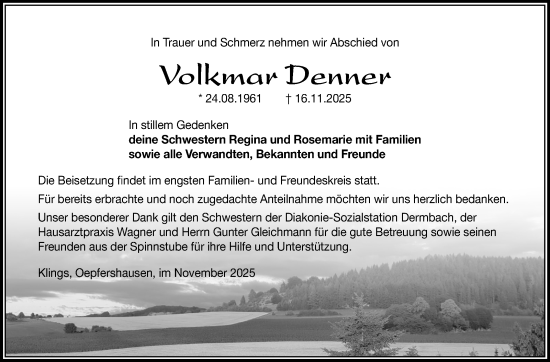 Traueranzeige von Volkmar Denner von Südthüringer Presse