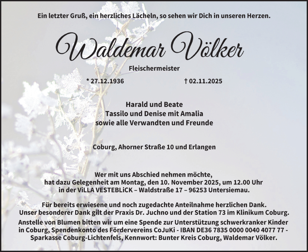  Traueranzeige für Waldemar Völker vom 05.11.2025 aus Neue Presse Coburg