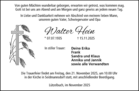 Traueranzeige von Walter Hein von Neue Presse Coburg
