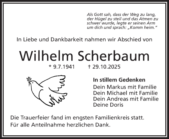 Traueranzeige von Wilhelm Scherbaum von Frankenpost