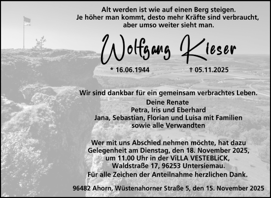 Traueranzeige von Wolfgang Kieser von Neue Presse Coburg