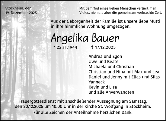 Traueranzeige von Angelika Bauer von Neue Presse Coburg