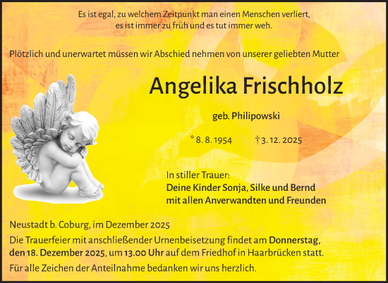 Traueranzeige von Angelika Frischholz von Neue Presse Coburg