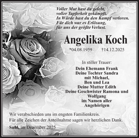 Traueranzeige von Angelika Koch von Südthüringer Presse