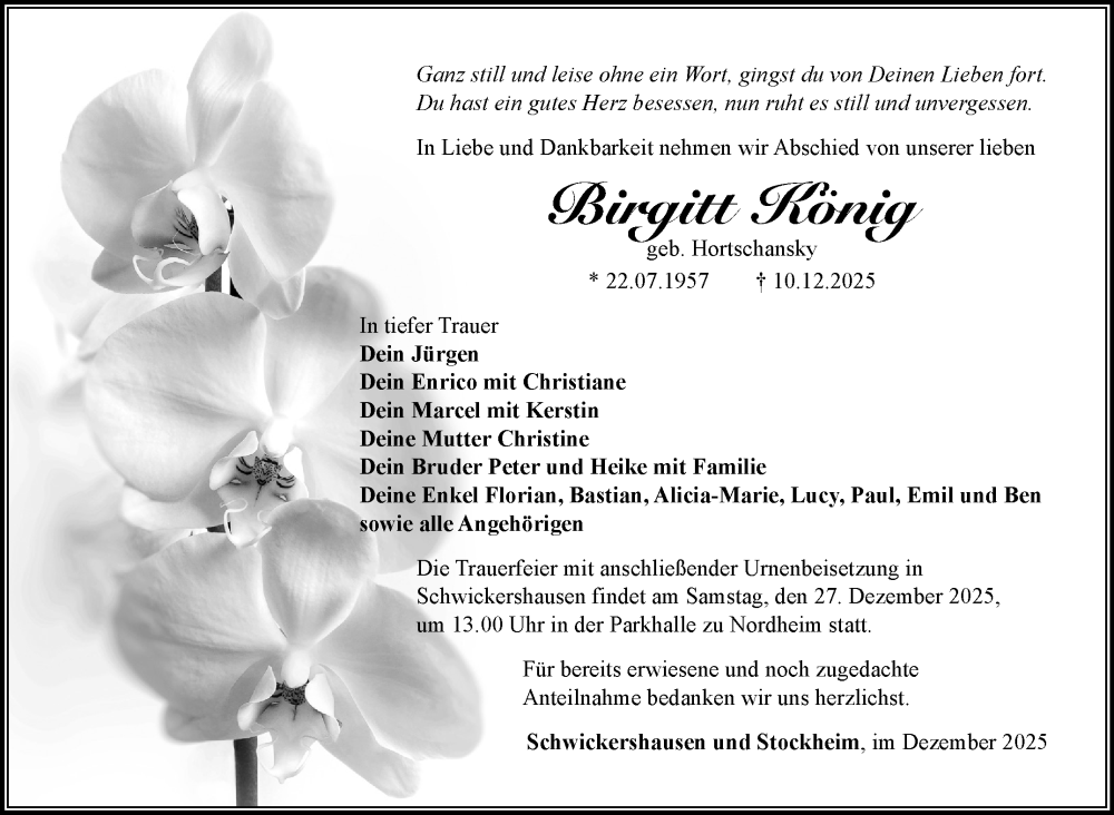  Traueranzeige für Birgitt König vom 20.12.2025 aus Südthüringer Presse