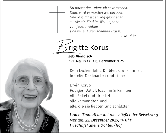 Traueranzeige von Brigitte Korus von Frankenpost