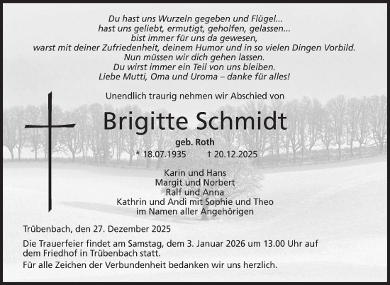 Traueranzeige von Brigitte Schmidt von Neue Presse Coburg