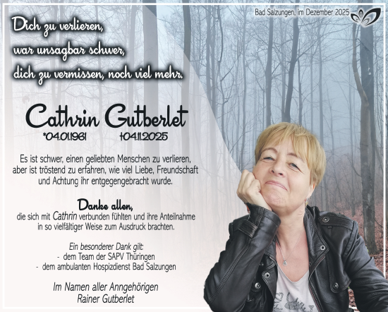 Traueranzeige von Cathrin Gutberlet von Südthüringer Presse