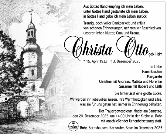Traueranzeige von Christa Otto von Südthüringer Presse