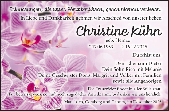 Traueranzeige von Christine Kühn von Südthüringer Presse