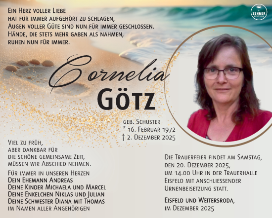 Traueranzeige von Cornelia Götz von Südthüringer Presse