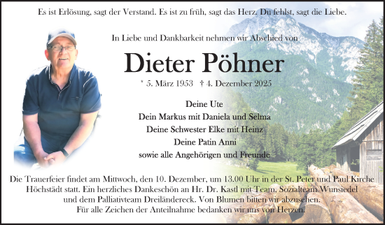 Traueranzeige von Dieter Pöhner von Frankenpost