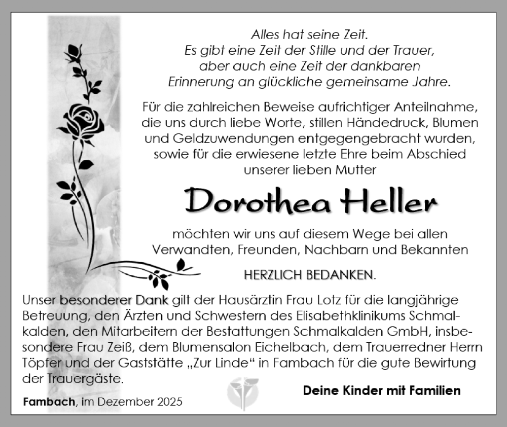  Traueranzeige für Dorothea Heller vom 27.12.2025 aus Südthüringer Presse