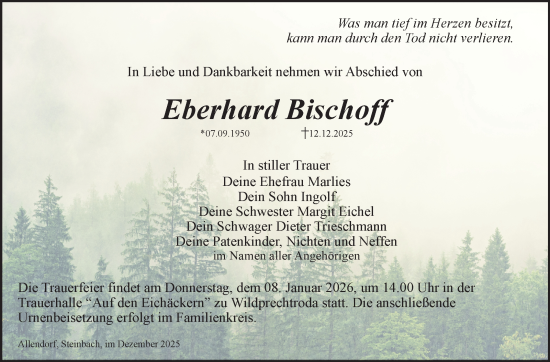 Traueranzeige von Eberhard Bischoff von Südthüringer Presse