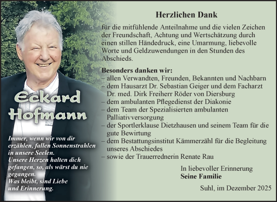 Traueranzeige von Eckard Hofmann von Südthüringer Presse
