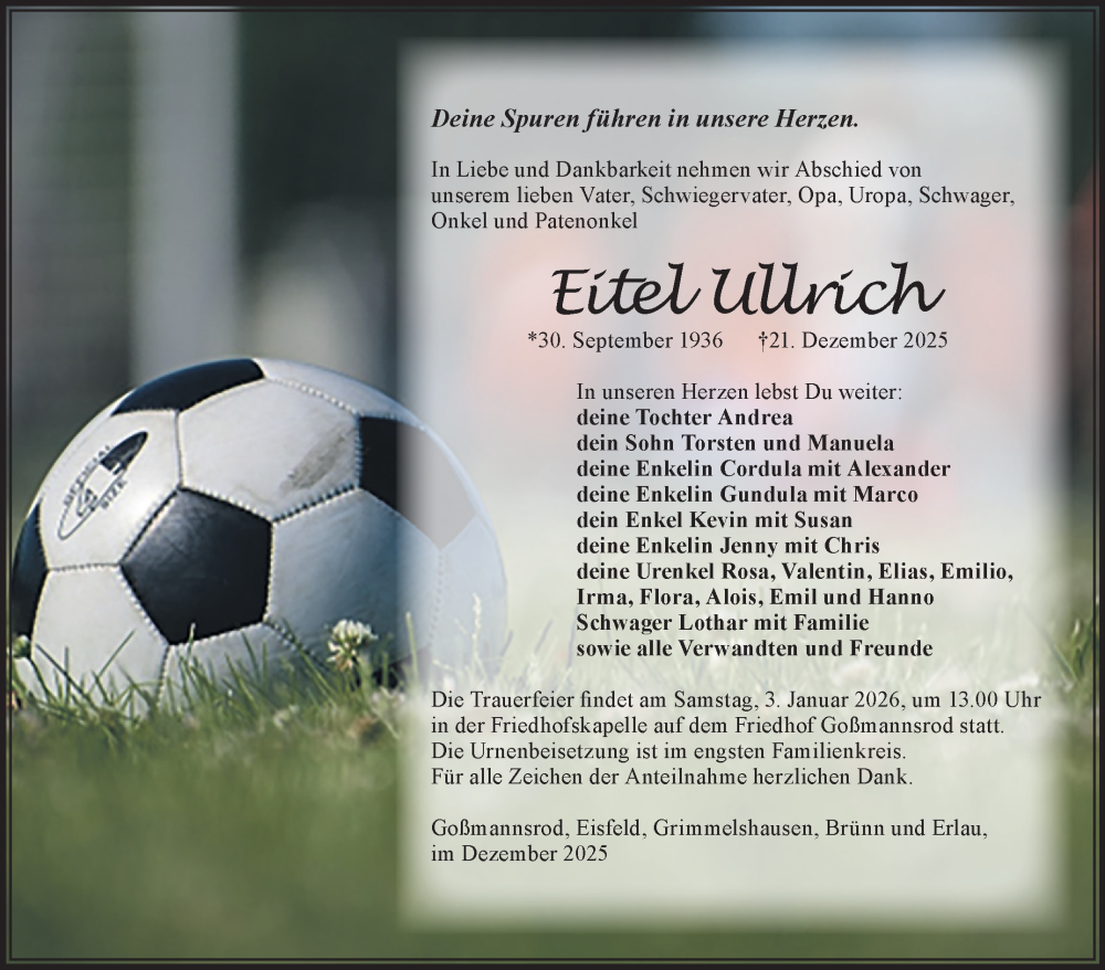  Traueranzeige für Eitel Ullrich vom 24.12.2025 aus Südthüringer Presse