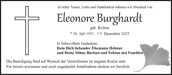 Traueranzeige von Eleonore Burghardt von Frankenpost