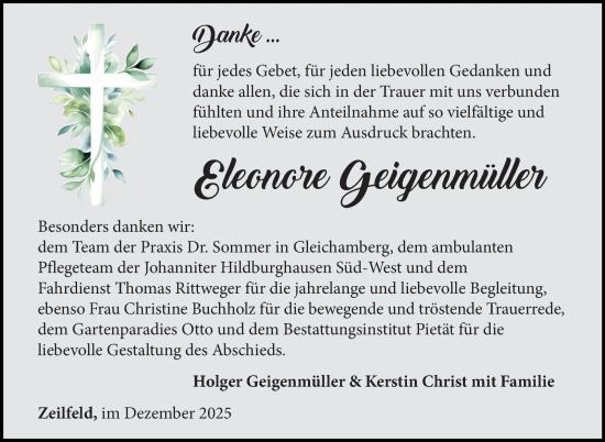 Traueranzeige von Eleonore Geigenmüller von Südthüringer Presse