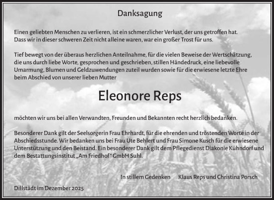 Traueranzeige von Eleonore Reps von Südthüringer Presse