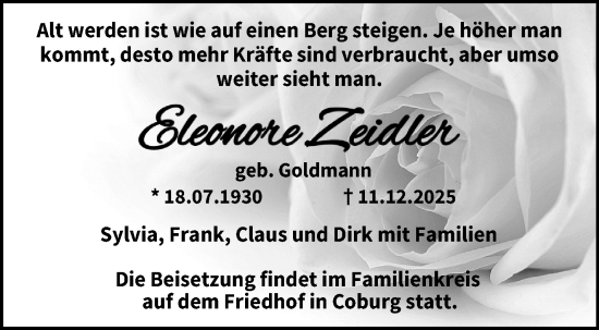 Traueranzeige von Eleonore Zeidler von Neue Presse Coburg