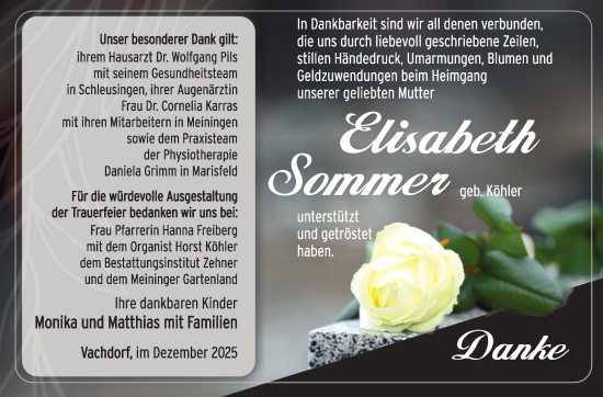 Traueranzeige von Elisabeth Sommer von Südthüringer Presse