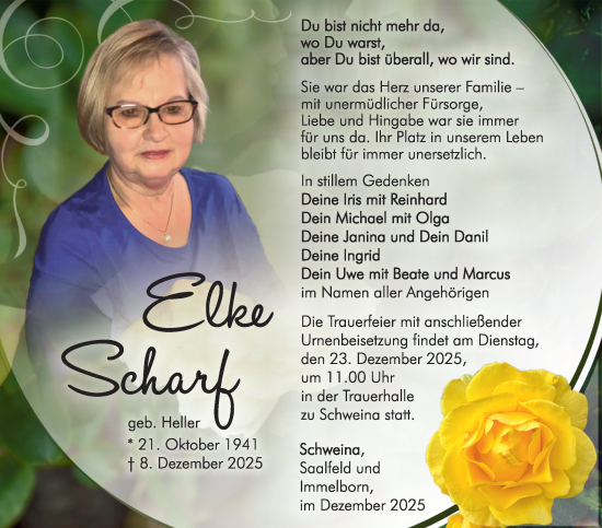 Traueranzeige von Elke Scharf von Südthüringer Presse
