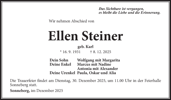 Traueranzeige von Ellen Steiner von Südthüringer Presse