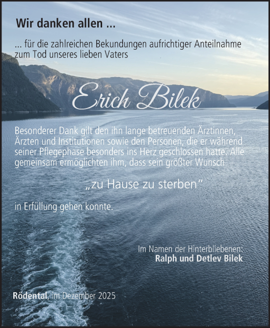 Traueranzeige von Erich Bilek von Neue Presse Coburg