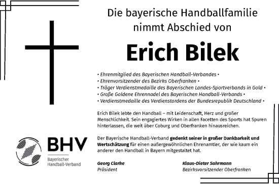 Traueranzeige von Erich Bilek von Südthüringer Presse