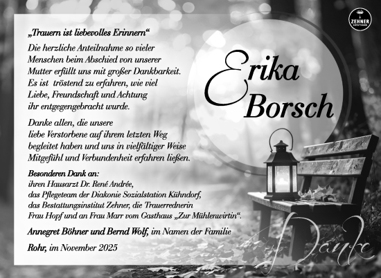 Traueranzeige von Erika Borsch von Südthüringer Presse