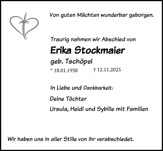 Traueranzeige von Erika Stockmaier von Frankenpost