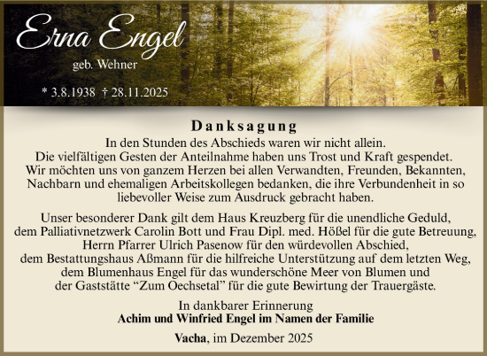 Traueranzeige von Erna Engel von Südthüringer Presse