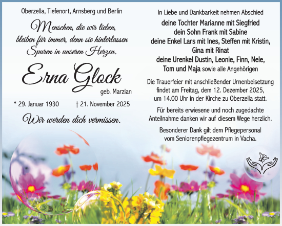 Traueranzeige von Erna Glock von Südthüringer Presse