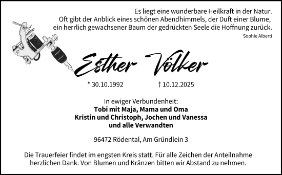 Traueranzeige von Esther Völker von Neue Presse Coburg