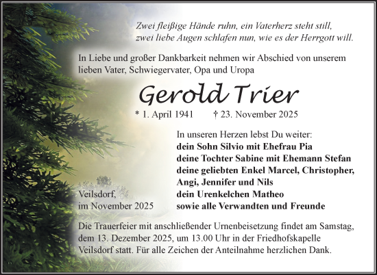 Traueranzeige von Gerold Trier von Südthüringer Presse