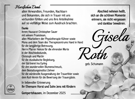 Traueranzeige von Gisela Roth von Südthüringer Presse