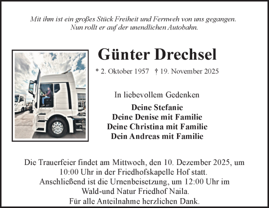 Traueranzeige von Günter Drechsel von Frankenpost