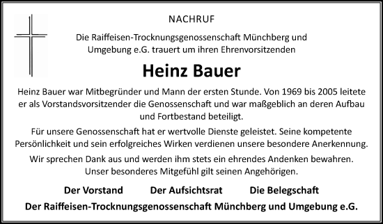 Traueranzeige von Heinz Bauer von Frankenpost