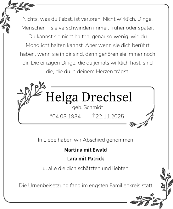 Traueranzeige von Helga Drechsel von Frankenpost