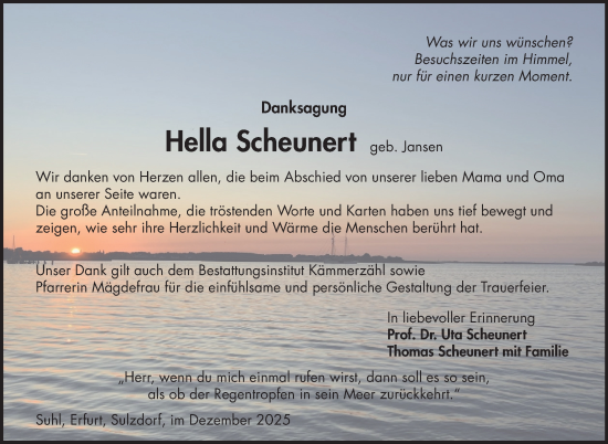 Traueranzeige von Hella Scheunert von Südthüringer Presse